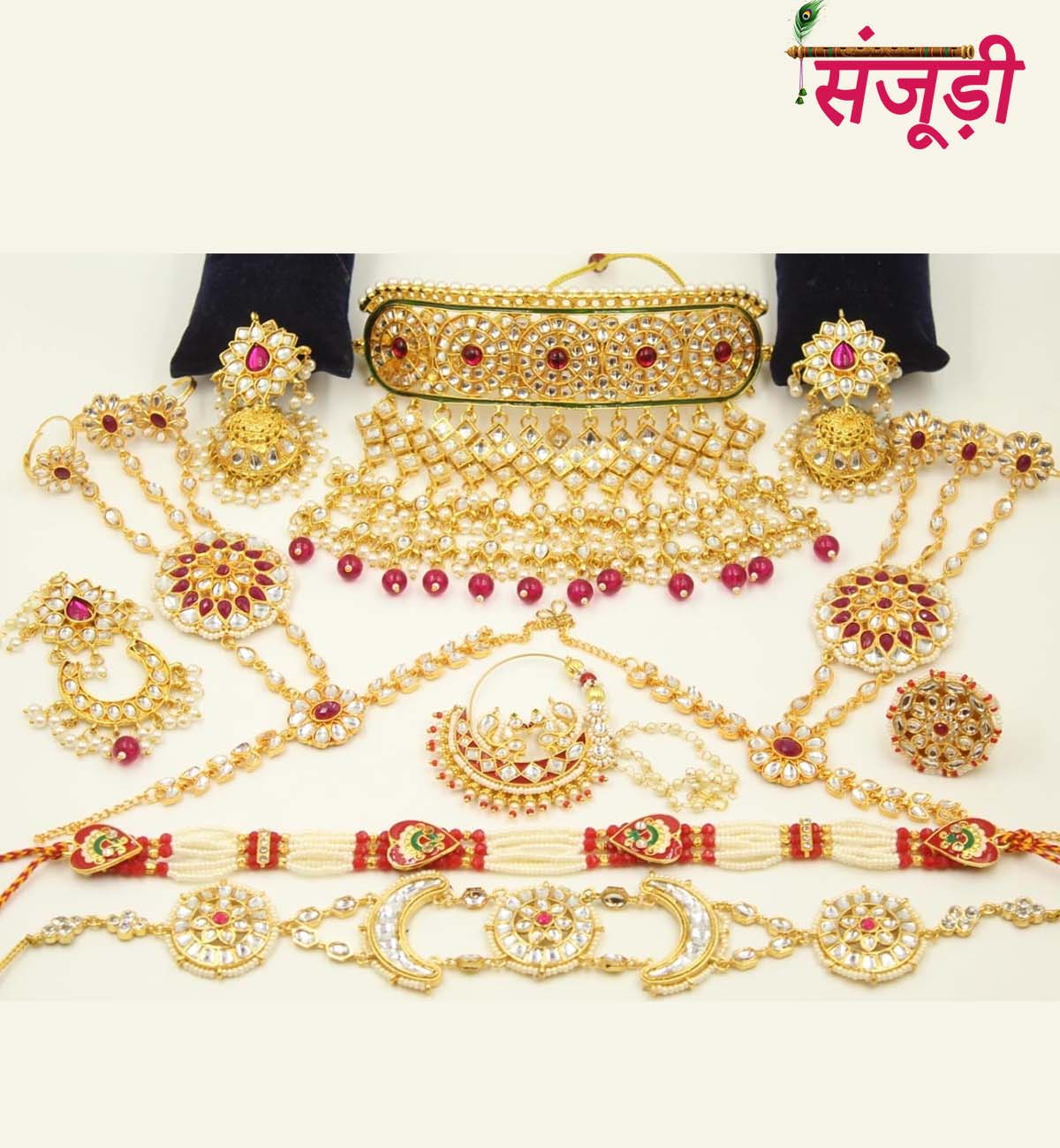 Rajwadi Jewellery Set in Red