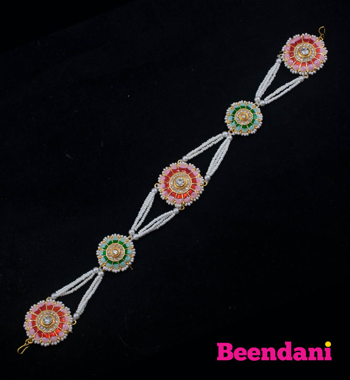 Matha patti with Pink and Mint Green