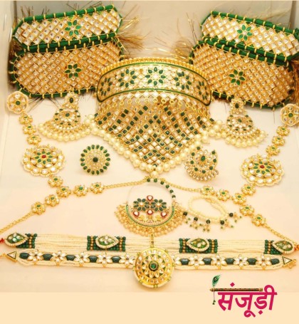 rajasthani bridal jewellery set in green colour with bajuband